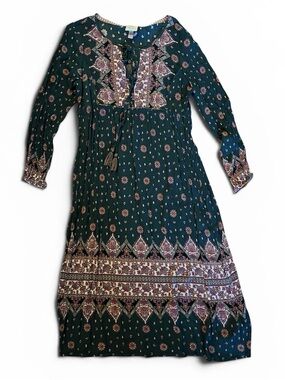 Knox Rose Green Printed Long Sleeve Dress